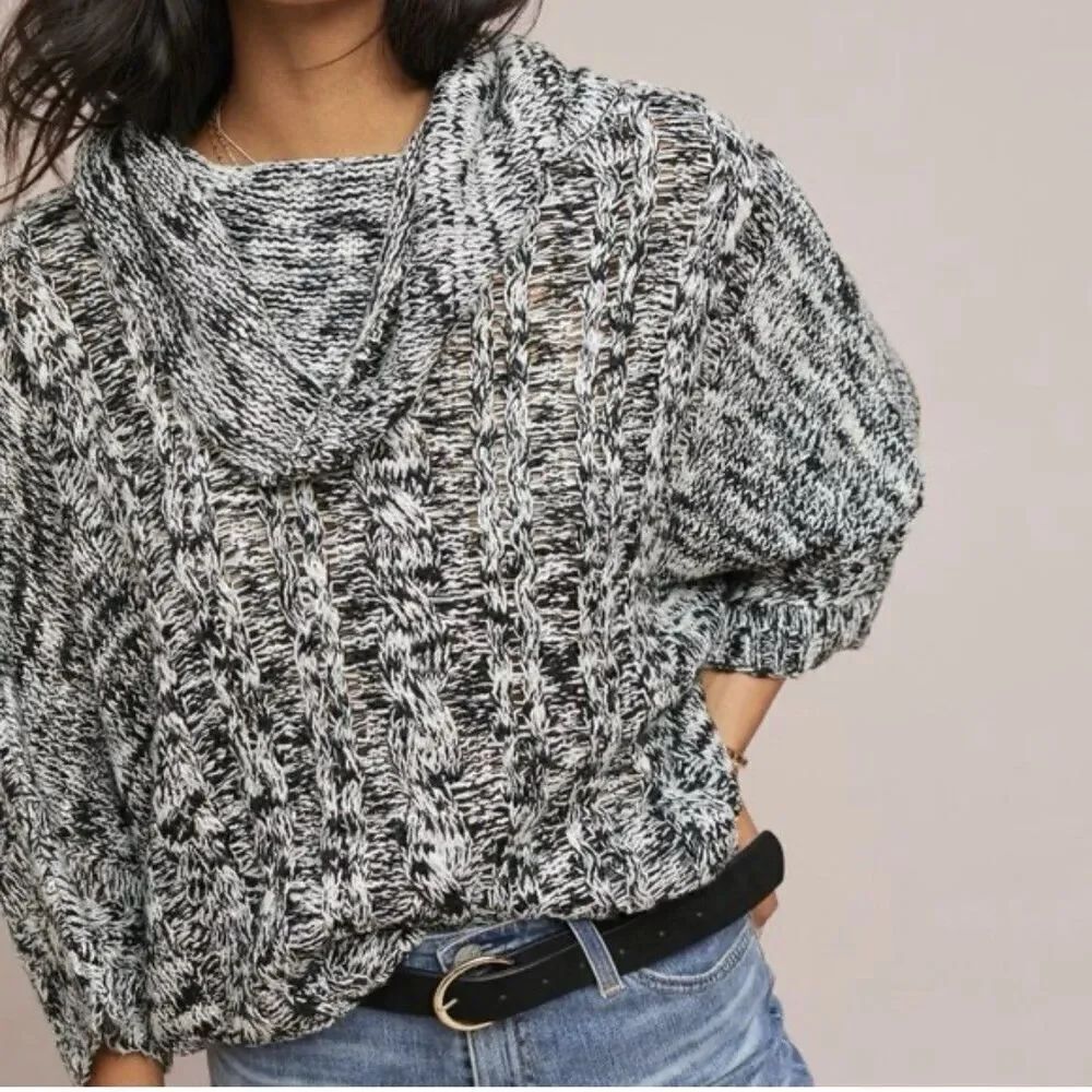 Anthropologie MOTH Kingsley Marled Cable Knit Cowl Neck Sweater Size L